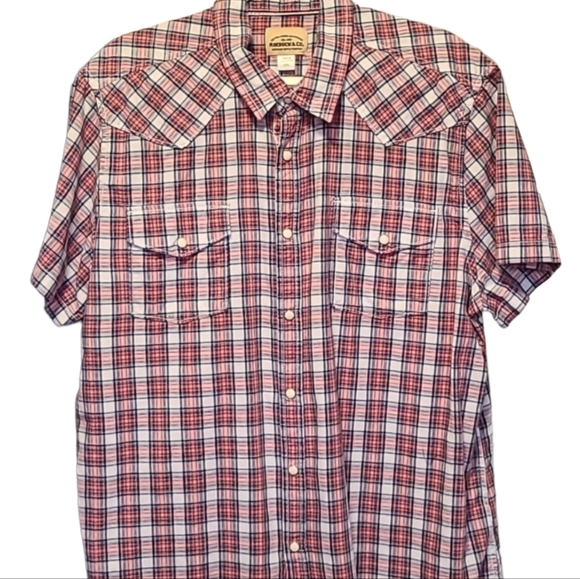 ROEBUCK & CO. MENS BIG AND TALL SHORT SLEEVE FRONT SNAP RED PLAID SHIRT SIZE XXL - Picture 2 of 8
